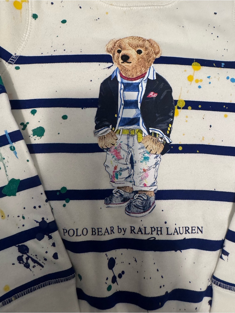 Ralph Lauren Kids' White & Navy Striped Polo Bear Long-Sleeve Top